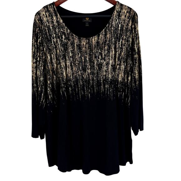 JM Collection Plus Size XXL 2X Gold Sparkly Black Formal Blouse Shirt Top Dinner - Picture 1 of 8